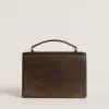 Borsa Venezia in pelle goffrata marrone scuro vintage con dettagli dorati