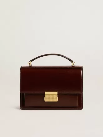 Borsa Venezia in pelle laminata marrone scuro con dettagli dorati