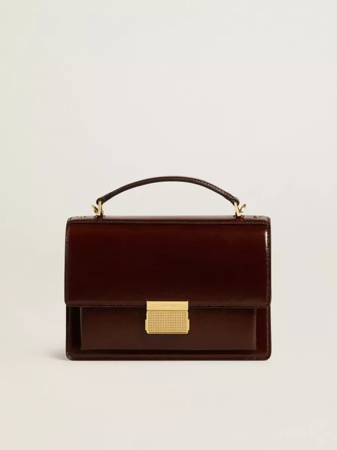 Borsa Venezia in pelle laminata marrone scuro con dettagli dorati Borsa Venezia in pelle laminata marrone scuro con dettagli dorati