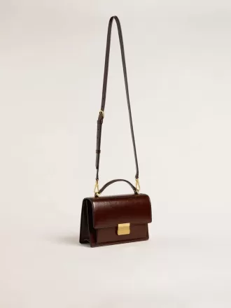 Borsa Venezia in pelle laminata marrone scuro con dettagli dorati