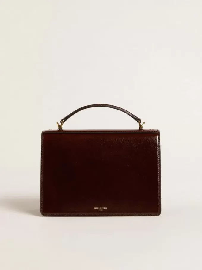 Borsa Venezia in pelle laminata marrone scuro con dettagli dorati Borsa Venezia in pelle laminata marrone scuro con dettagli dorati