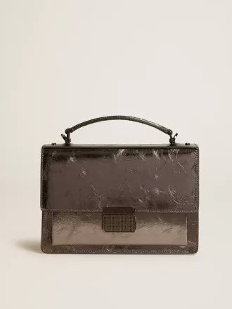 Borsa Venezia in pelle metallizzata grigio antracite con dettagli neri