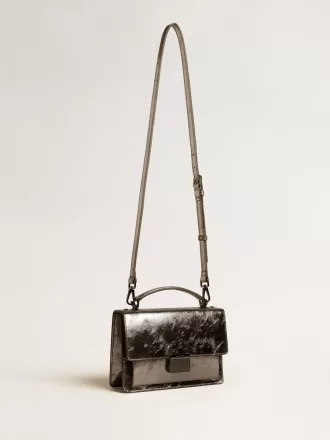 Borsa Venezia in pelle metallizzata grigio antracite con dettagli neri