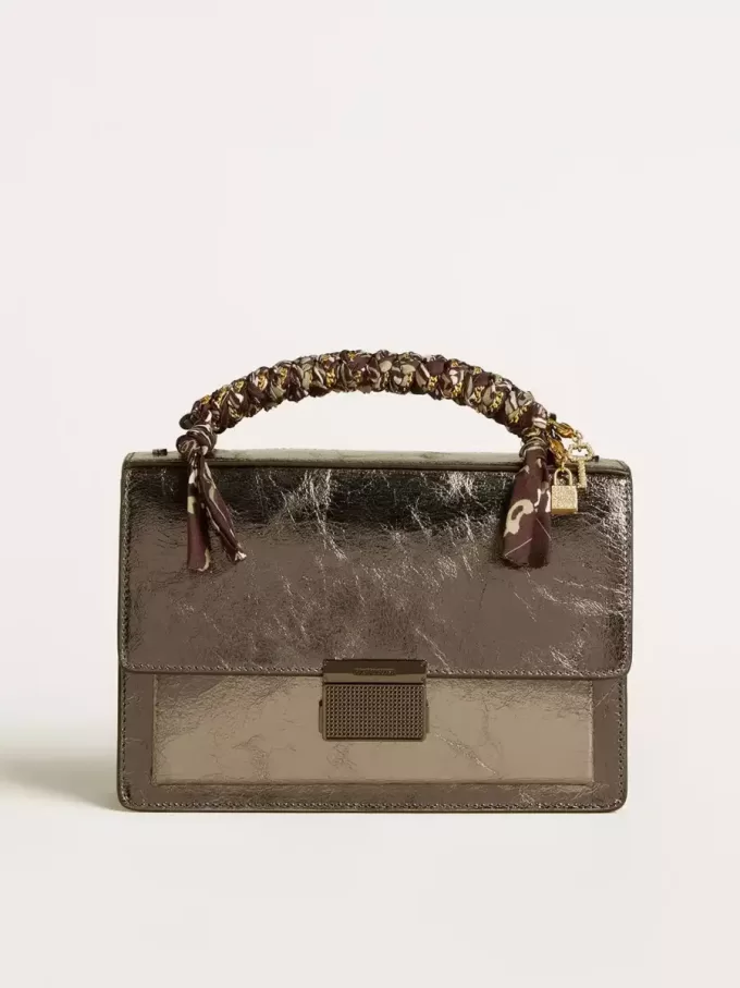 Borsa Venezia in pelle metallizzata grigio antracite con dettagli neri Borsa Venezia in pelle metallizzata grigio antracite con dettagli neri