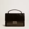 Borsa Venezia in pelle metallizzata nera con dettagli neri