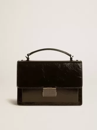 Borsa Venezia in pelle metallizzata nera con dettagli neri