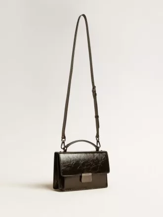 Borsa Venezia in pelle metallizzata nera con dettagli neri