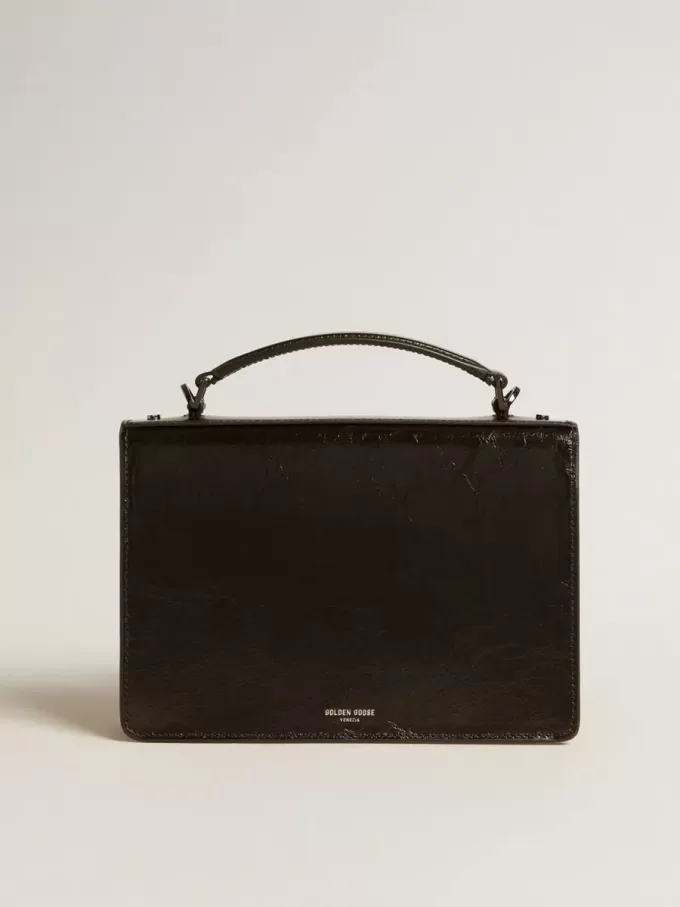 Borsa Venezia in pelle metallizzata nera con dettagli neri