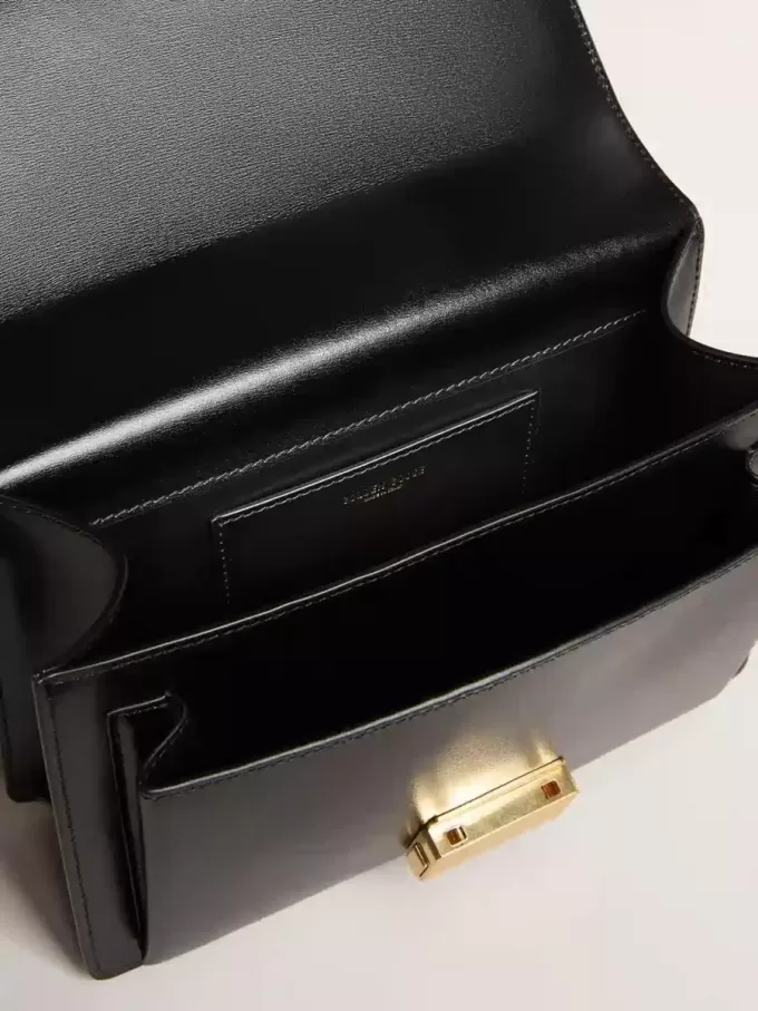 Borsa Venezia in pelle nera con dettagli dorati