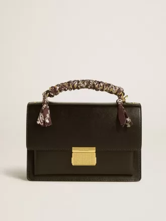 Borsa Venezia in pelle nera con foulard multicolore