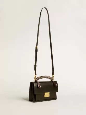 Borsa Venezia in pelle nera con foulard multicolore