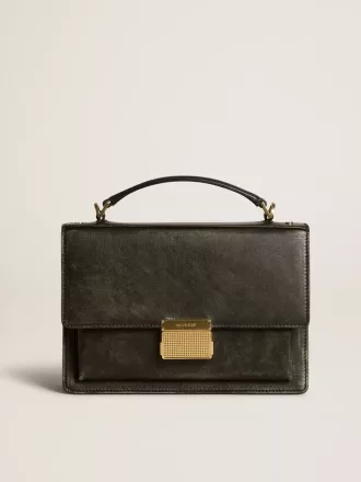 Borsa Venezia in pelle nera invecchiata con dettagli dorati