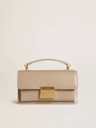 Borsa Venezia piccola in pelle beige bordata con dettagli dorati