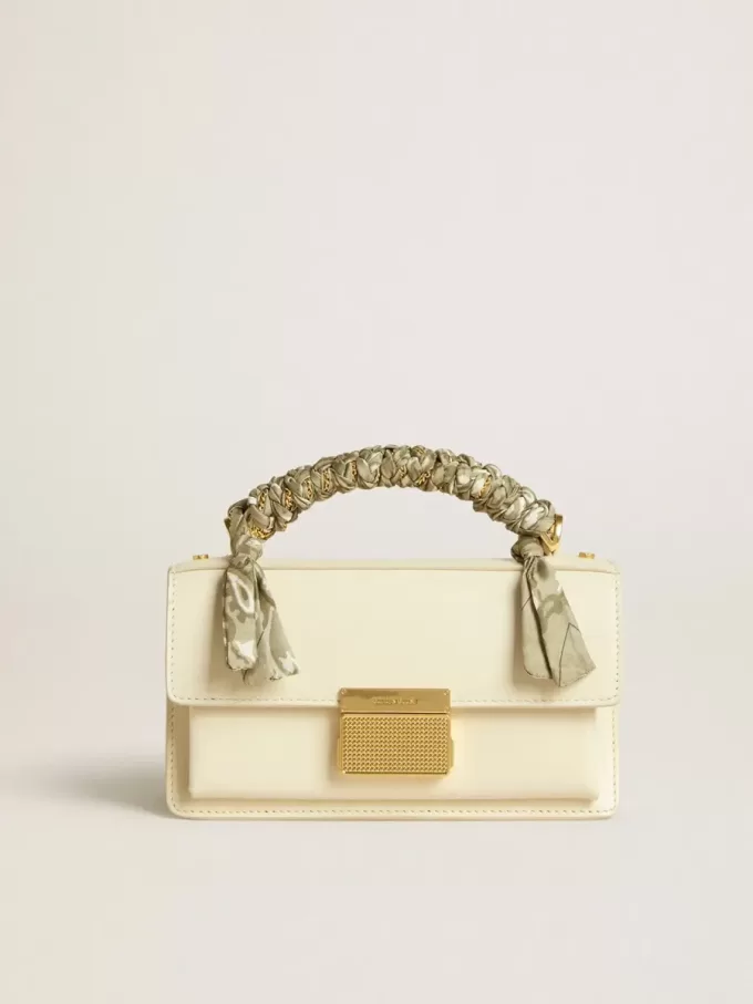 Borsa Venezia piccola in pelle color burro con foulard intrecciato