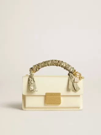 Borsa Venezia piccola in pelle color burro con sciarpa intrecciata e doppio ciondolo
