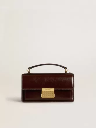 Borsa Venezia piccola in pelle laminata marrone scuro con dettagli dorati