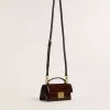 Borsa Venezia piccola in pelle laminata marrone scuro con dettagli dorati
