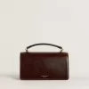 Borsa Venezia piccola in pelle laminata marrone scuro con dettagli dorati
