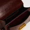 Borsa Venezia piccola in pelle laminata marrone scuro con dettagli dorati