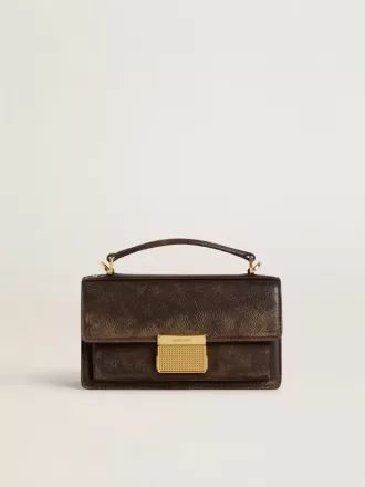 Borsa Venezia piccola in pelle marrone scuro con fibbia dorata