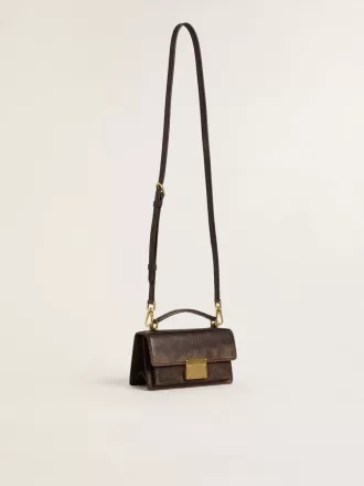 Borsa Venezia piccola in pelle marrone scuro con fibbia dorata