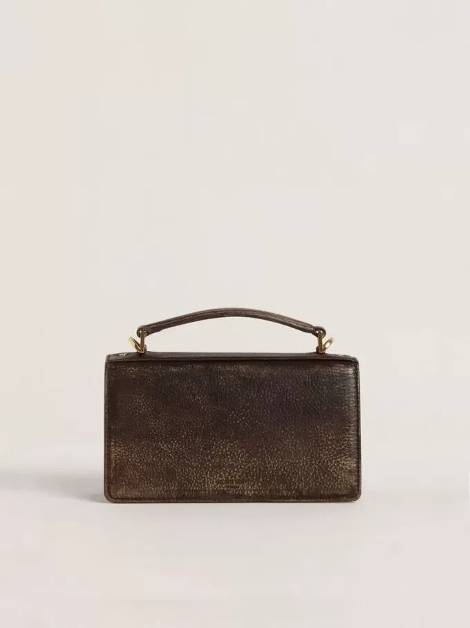Borsa Venezia piccola in pelle marrone scuro con fibbia dorata