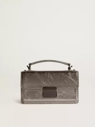 Borsa Venezia piccola in pelle metallizzata grigio antracite con dettagli neri