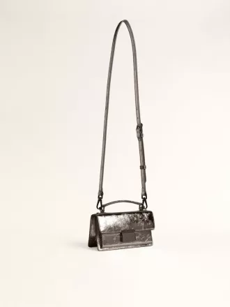 Borsa Venezia piccola in pelle metallizzata grigio antracite con dettagli neri
