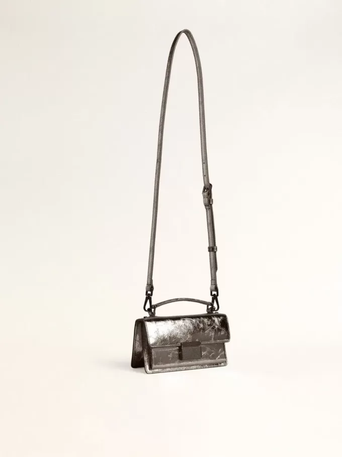 Borsa Venezia piccola in pelle metallizzata grigio antracite con dettagli neri Borsa Venezia piccola in pelle metallizzata grigio antracite con dettagli neri