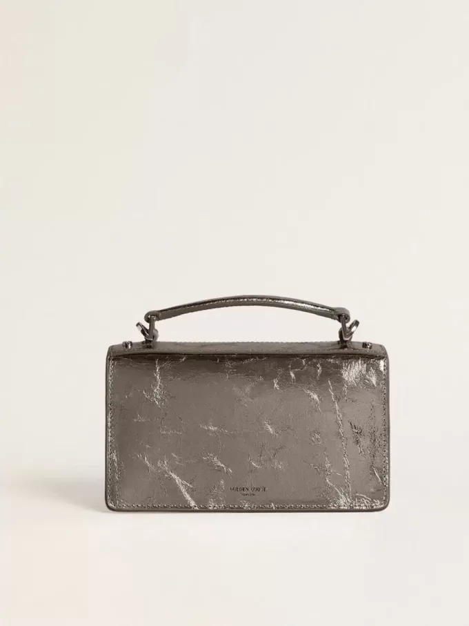 Borsa Venezia piccola in pelle metallizzata grigio antracite con dettagli neri Borsa Venezia piccola in pelle metallizzata grigio antracite con dettagli neri