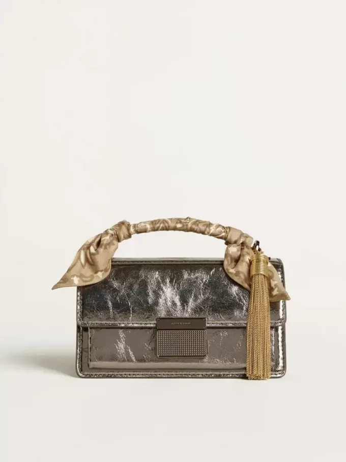 Borsa Venezia piccola in pelle metallizzata grigio antracite con dettagli neri Borsa Venezia piccola in pelle metallizzata grigio antracite con dettagli neri