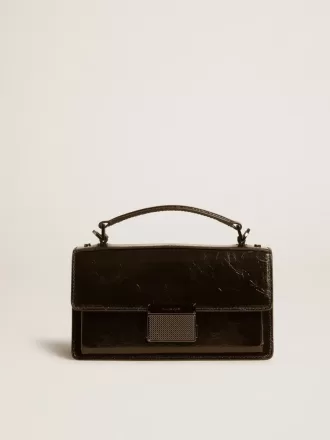 Borsa Venezia piccola in pelle metallizzata nera con dettagli neri