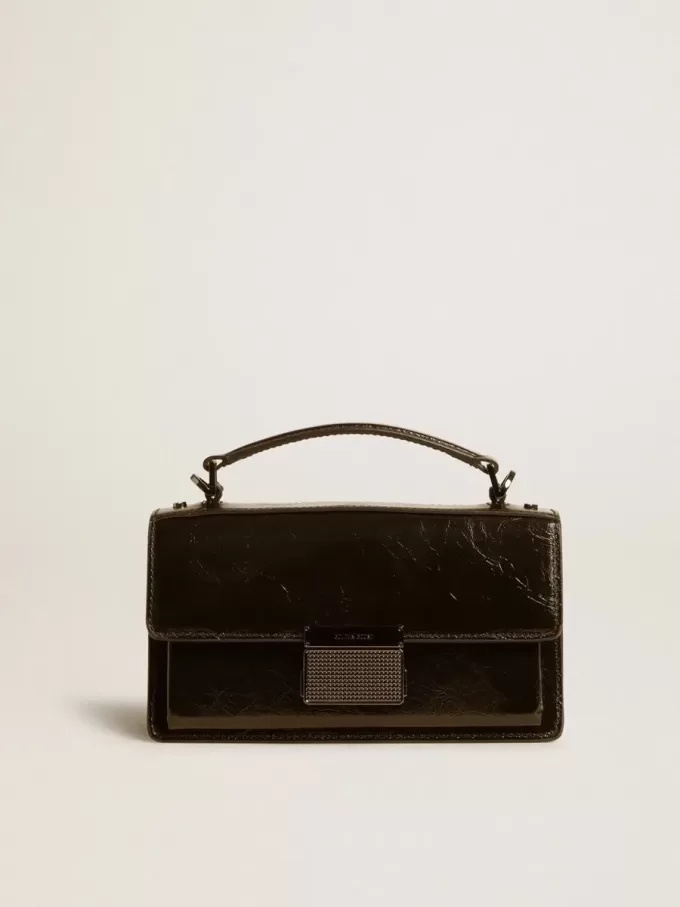 Borsa Venezia piccola in pelle metallizzata nera con dettagli neri Borsa Venezia piccola in pelle metallizzata nera con dettagli neri