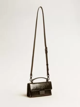 Borsa Venezia piccola in pelle metallizzata nera con dettagli neri