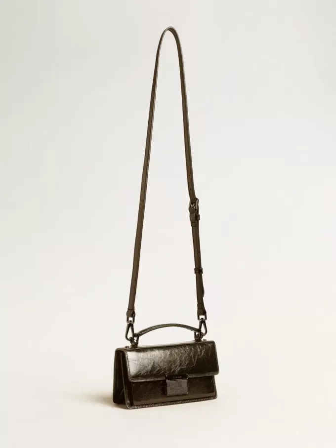Borsa Venezia piccola in pelle metallizzata nera con dettagli neri Borsa Venezia piccola in pelle metallizzata nera con dettagli neri