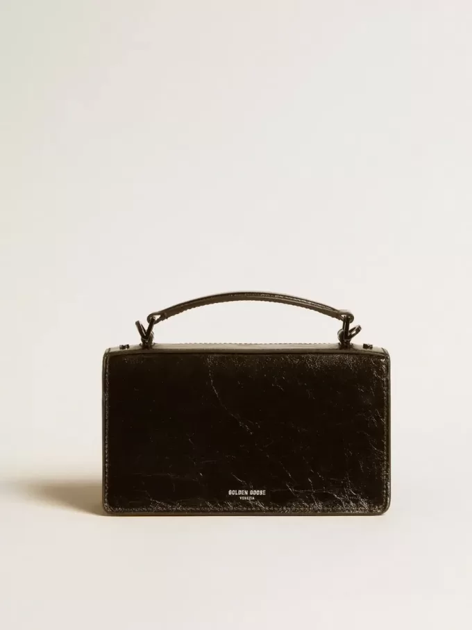 Borsa Venezia piccola in pelle metallizzata nera con dettagli neri Borsa Venezia piccola in pelle metallizzata nera con dettagli neri