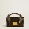 Borsa Venezia piccola in pelle nera bordata con foulard in seta