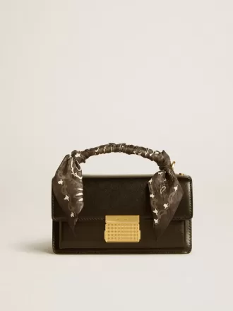 Borsa Venezia piccola in pelle nera bordata con foulard in seta