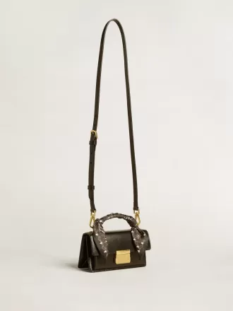 Borsa Venezia piccola in pelle nera bordata con foulard in seta
