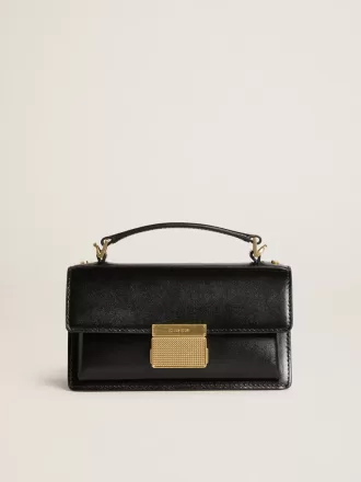 Borsa Venezia piccola in pelle nera con bordi e dettagli dorati