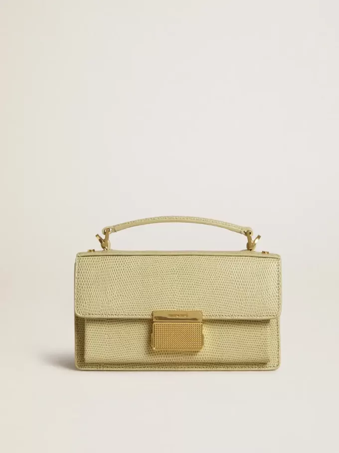 Borsa Venezia piccola in pelle verde chiaro con stampa pitonata e dettagli dorati Borsa Venezia piccola in pelle verde chiaro con stampa pitonata e dettagli dorati