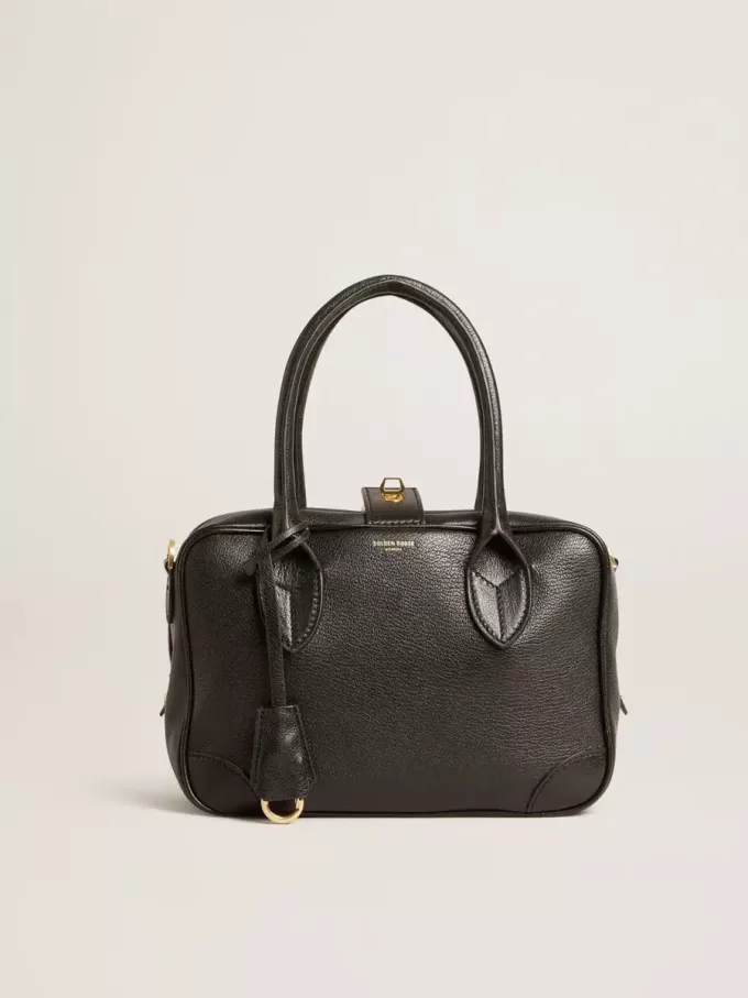 Borsa Vita in pelle di montone nera con dettagli dorati