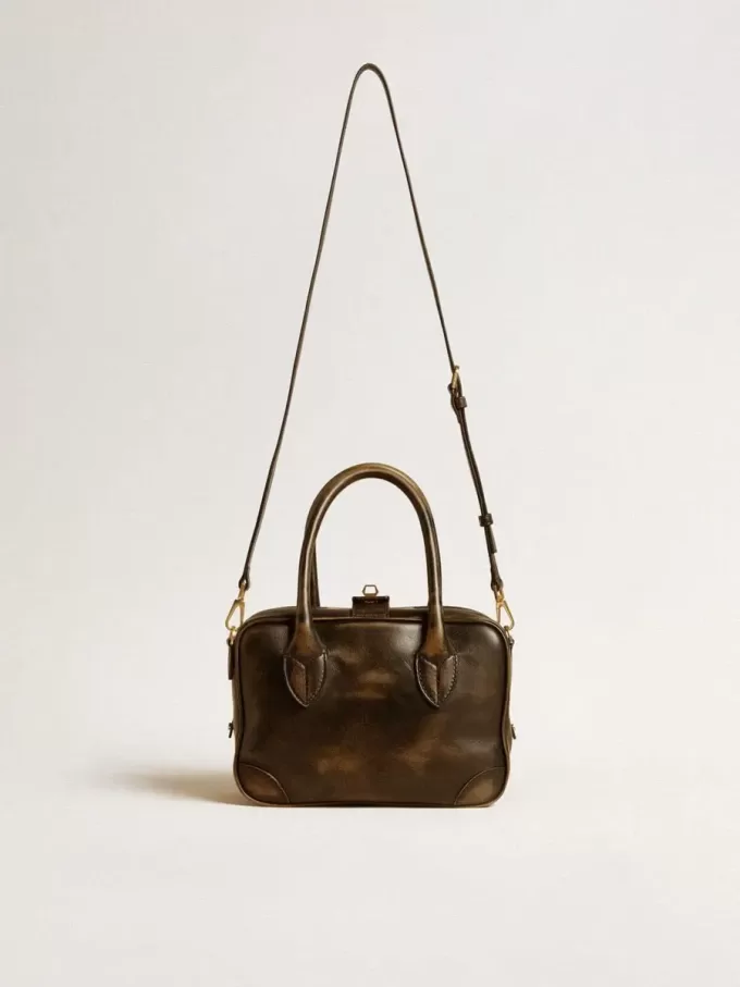 Borsa Vita in pelle nera invecchiata con dettagli dorati Borsa Vita in pelle nera invecchiata con dettagli dorati