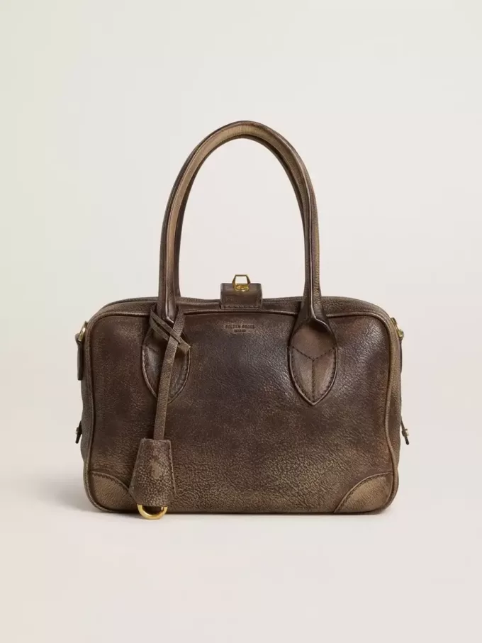Borsa Vita in pelle vintage marrone con dettagli dorati Borsa Vita in pelle vintage marrone con dettagli dorati