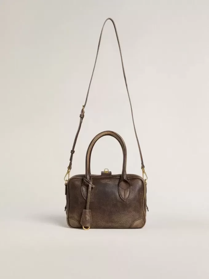 Borsa Vita in pelle vintage marrone con dettagli dorati Borsa Vita in pelle vintage marrone con dettagli dorati