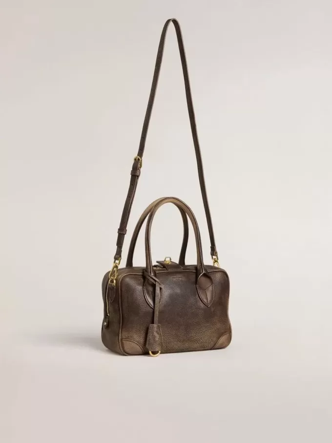Borsa Vita in pelle vintage marrone con dettagli dorati Borsa Vita in pelle vintage marrone con dettagli dorati