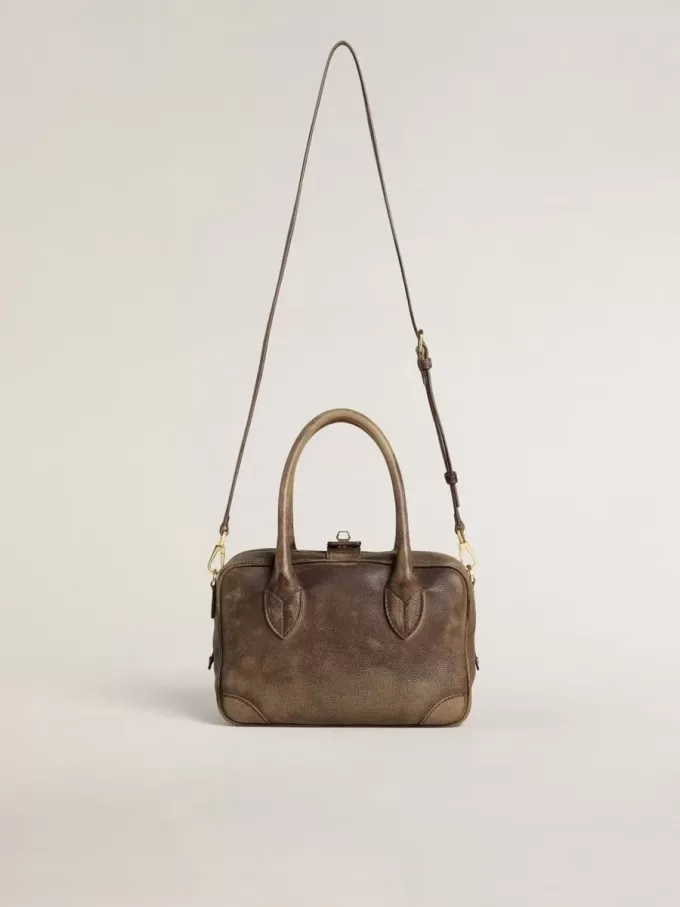 Borsa Vita in pelle vintage marrone con dettagli dorati Borsa Vita in pelle vintage marrone con dettagli dorati