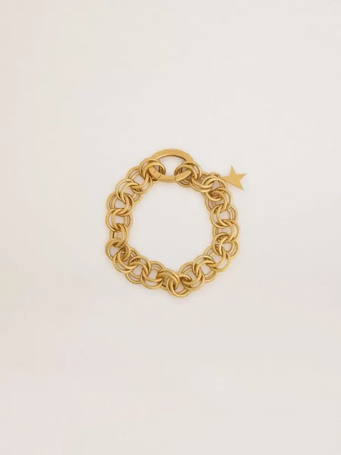 Bracciale con catena intrecciata color oro antico e chiusura a forma di stella