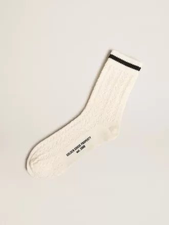 Calze lunghe a coste in bianco vintage con striscia nera Calze lunghe a coste in bianco vintage con striscia nera