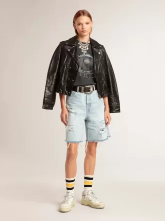 Bermuda da donna in denim effetto vissuto